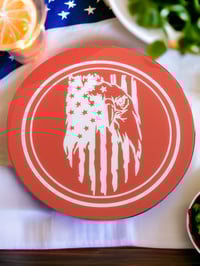 Image 1 of 14" Lazy Susan Turntable Epoxy Resin Art 'Rock Flag & Eagle'