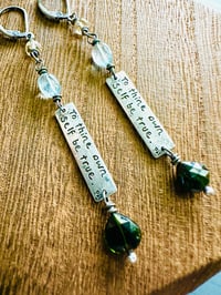 Image 17 of Shakespeare quote charm earrings with topaz and tourmaline