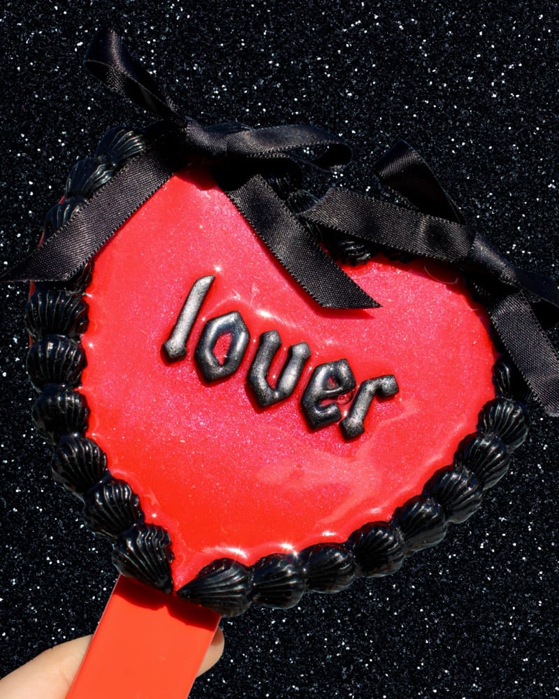 Image of Red and Black VDay Cake Handheld Mirror