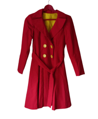 Image 2 of Handmade Bespoke Ladies Red Coat Trench Style Feature Yellow Buttons UK XS (4/6)