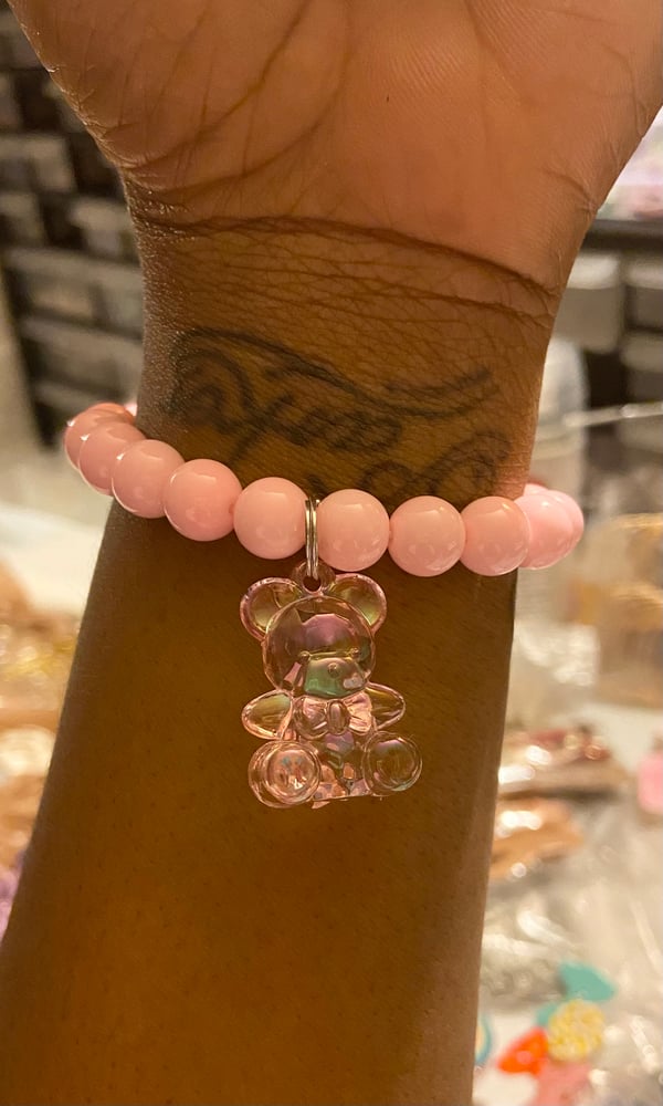 Image of Mini pink or purple teddy bear charm bracelets