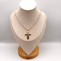 Image 2 of Rose Quartz Butterfly Cross Necklace