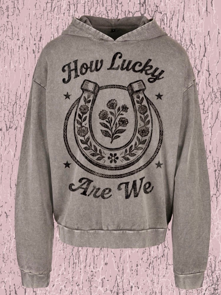 Image of How lucky are we acid wash boxy hoodie