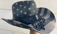 Image 2 of Black/Taupe American Flag Print Cowboy Hat, Black Lace and Crystal Band 
