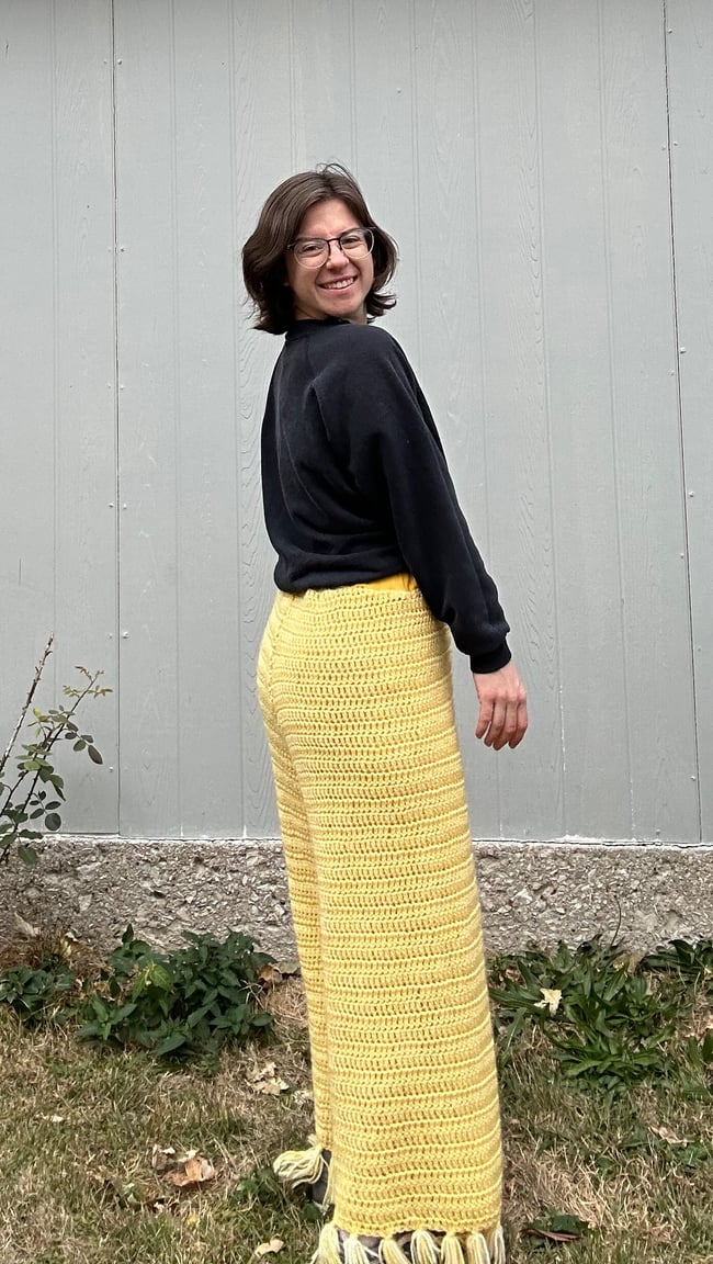 Yellow Crochet Blanket Pants, 32”-38” waistband