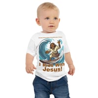 Image 2 of I Ride With Jesus Surfing Baby Jersey Short Sleeve Tee