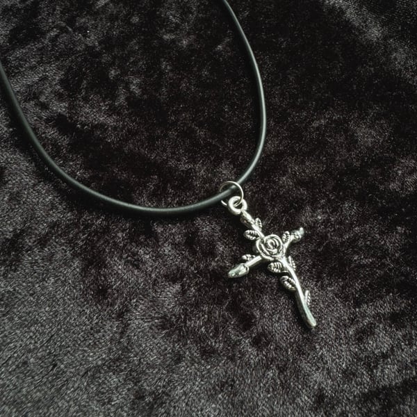 Image of Rose Cross Choker Necklace