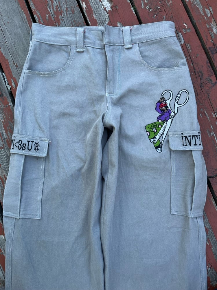 Image of grey denim signature jeans