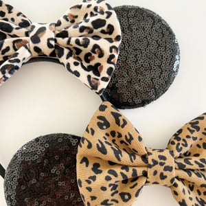 Image of Black Mouse Ears with Leopard Bow 