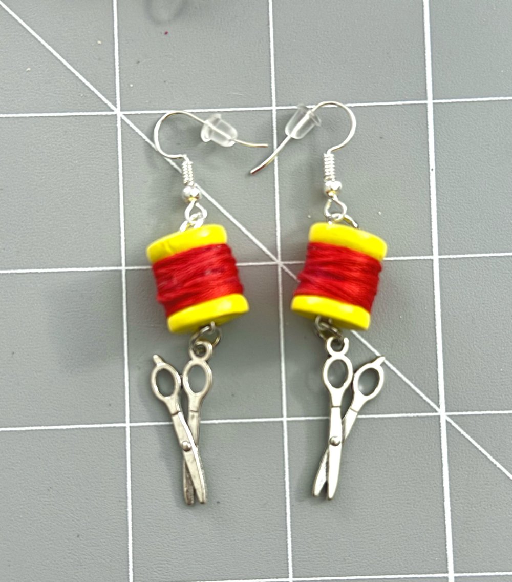 Image of Mini Thread Spools & Scissors Earrings
