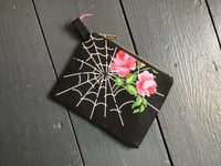 Image 3 of Spider web rose black and pink cotton purse