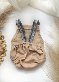 Image 3 of Baby Boy Dungarees for Sitter Photo shoots | Oscar | age 9-12 months |beige | brown small plaid