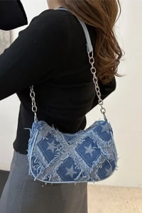 Image 2 of Dusty Blue Fringe Denim Bag