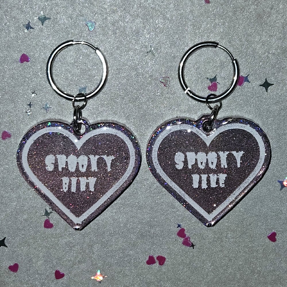 Image of Spooky Babe Heart Earrings: Baby Pink Holographic