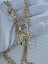 Image 3 of 14k EP Rope Chain Two Tone Layered Necklace & Pendant Set 3mm Double Rope Chain Set