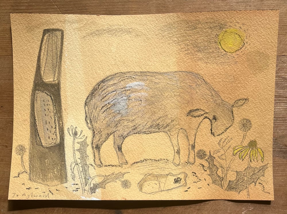 Image of Ewe and sculpture 