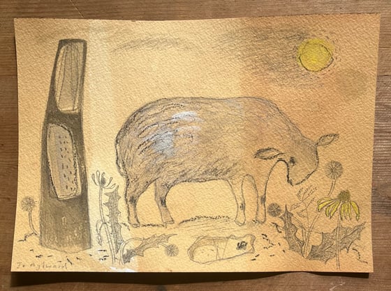 Image of Ewe and sculpture 
