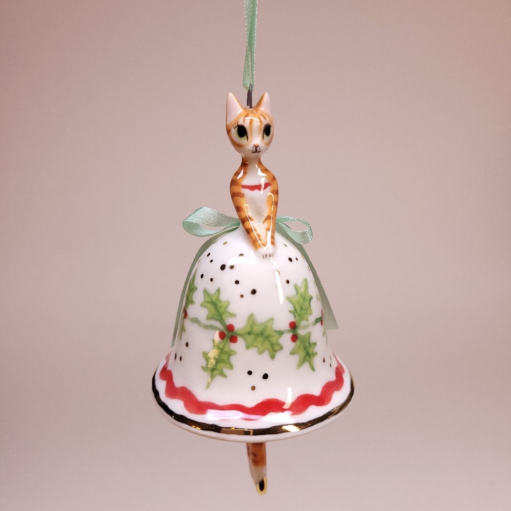 Image of Holly Garland Porcelain Christmas Bell