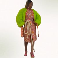 Image 2 of green faux fur bomber jacket 