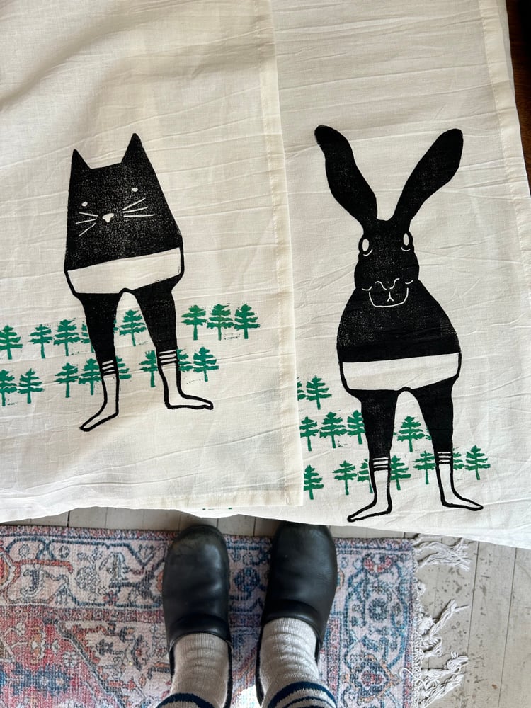 Greentrees Handprinted SET OF TWO 100% Cotton Floursack Towels