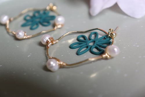 Image of Floral Pearl Hoops