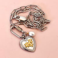 Image 1 of Floral Heart and Pearl Carabiner Chain