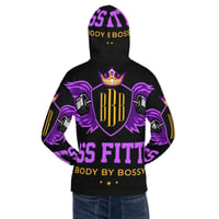 Image 5 of BOSSFITTED Black Purple and Gold AOP Unisex Hoodie