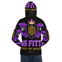 Image 5 of BOSSFITTED Black Purple and Gold AOP Unisex Hoodie