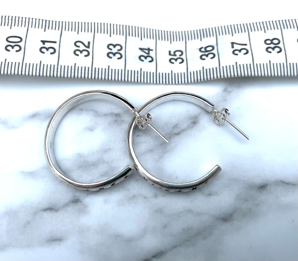 Handmade Sterling Silver Celestial Star And Moon Hoop Earrings 925
