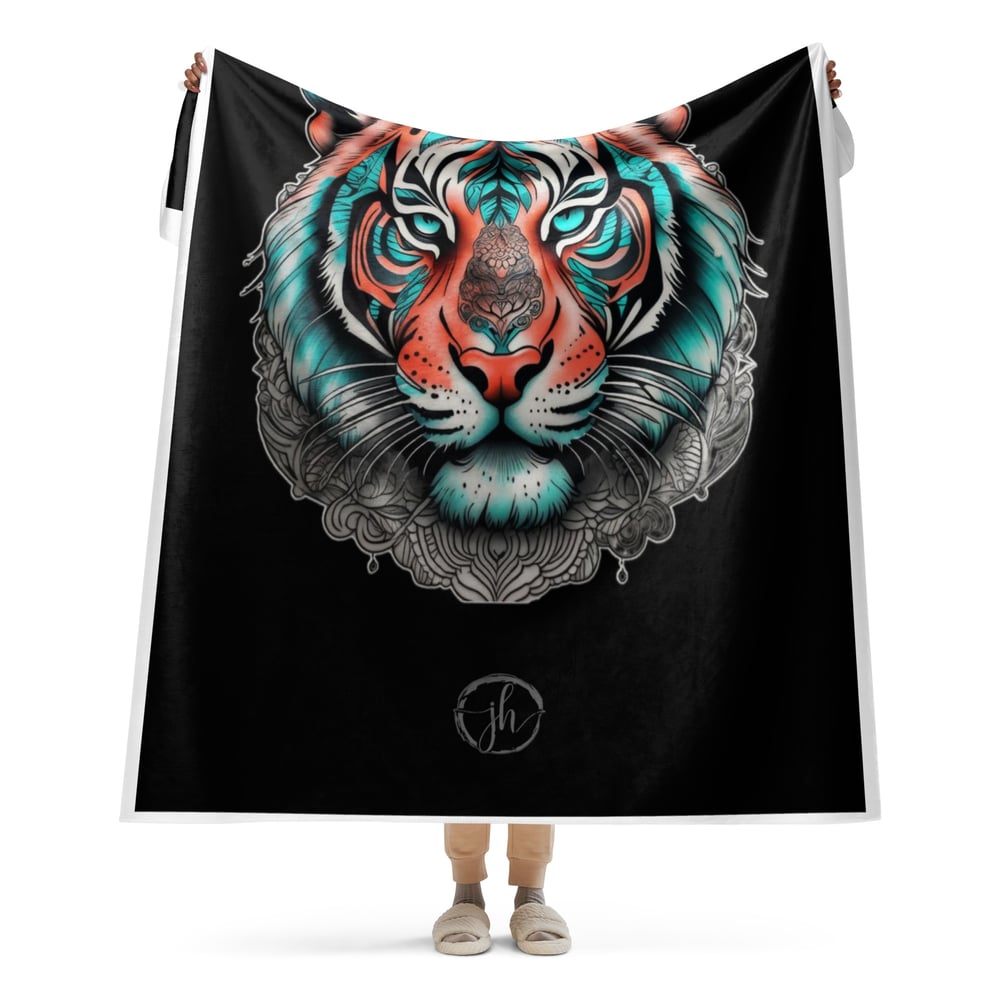 Sherpa Blanket Coral and Teal Tiger