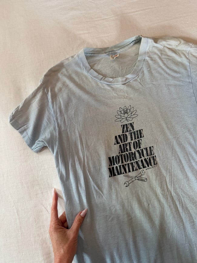 1970s Zen and the Art of Motorcycle Maintenance t shirt book literary tee Robert M Pirsig
