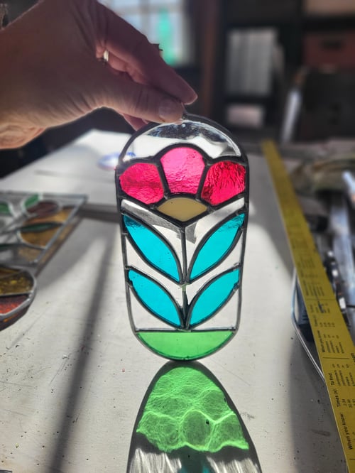 Image of Cottage Flower mini panel- stained glass