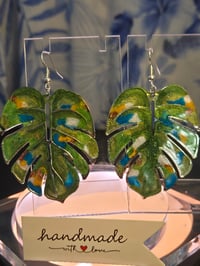 Image 2 of Handcrafted Resin Monstera Leaf Earrings 