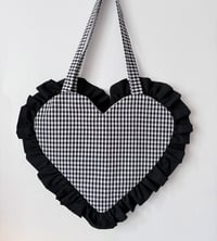Image 2 of Black & White Gingham Heart Tote with Black Ruffle Edge – Y2K Cute Chic