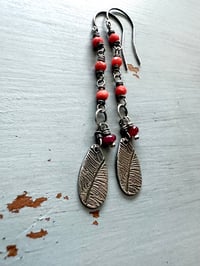 Image 2 of Italian coral and ruby follow your heart earrings