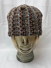 Image 2 of BLUE AND BROWN KNIT BEANIE