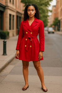 Image 9 of Handmade Bespoke Ladies Red Coat Trench Style Feature Yellow Buttons UK XS (4/6)