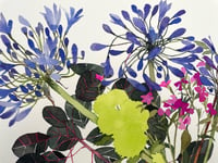 Image 2 of Agapanthus bouquet unframed original gouache painting