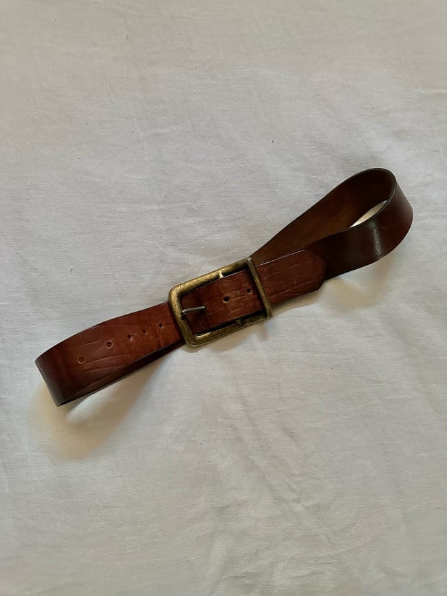 late 60s leather belt with heavy brass buckle 
