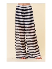 Image 5 of Striped Crochet Lace wide leg pants 