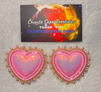 Image 2 of Hand Polished Light Pink Heart Beaded Earrings 