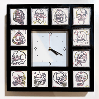 Image 2 of Multicolor/ Black Linocut Skull clock