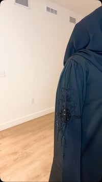 Image 2 of Black to black Rihana glitter hand blossom open Abaya