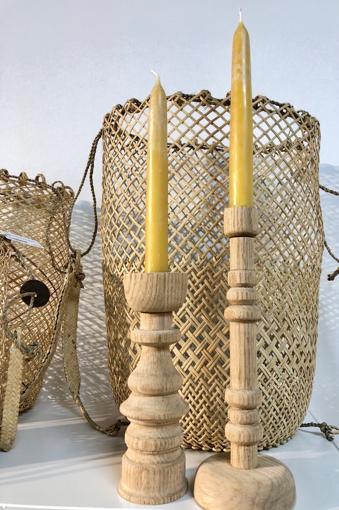 Image of 2 Handmade Vintage Oak Candlesticks
