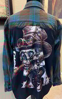 Vintage Teal/Brown Flannel Shirt Steampunk Skull
