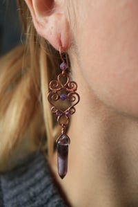 Image 3 of Copper + Amethyst Woven Earrings