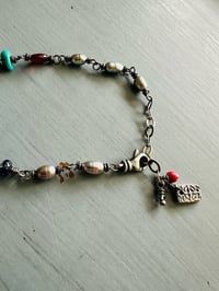 Image 6 of silvery pearl and turquoise nugget charm bracelet with adjustable chain