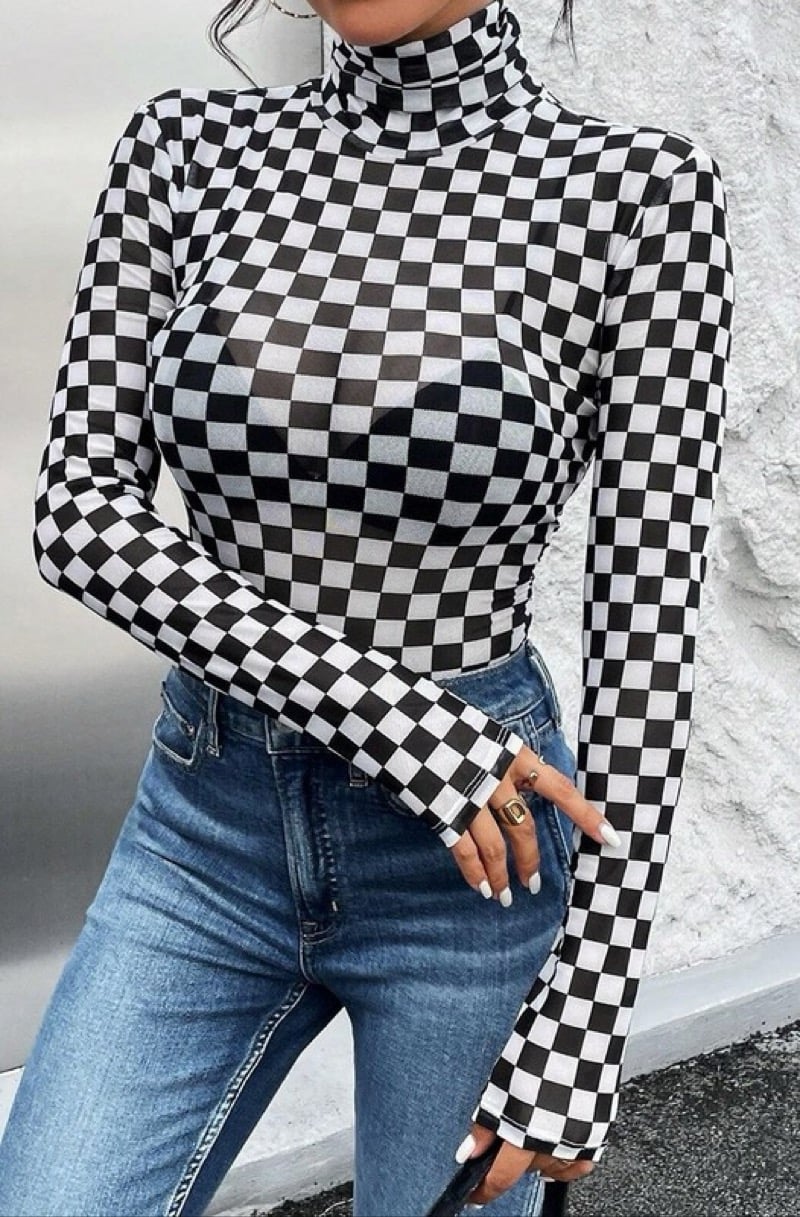 Image of Checker Bodysuit (Brown & Black)