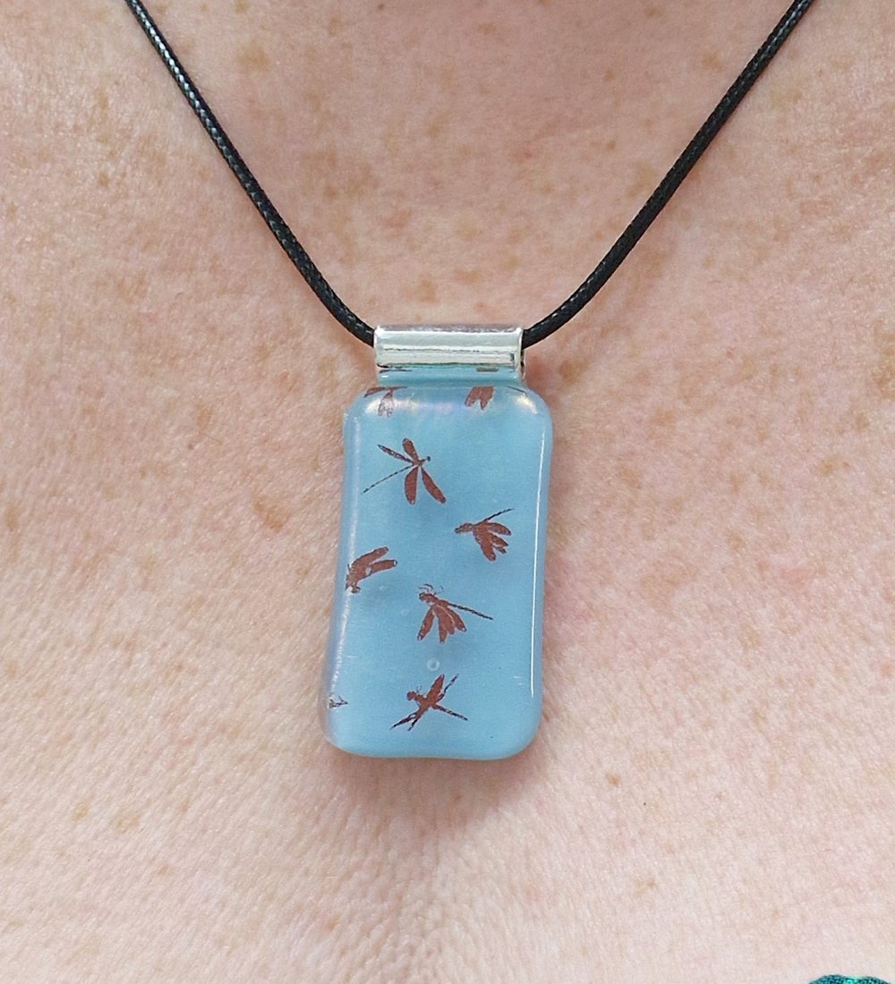 Image of Fused Glass Pale Blue Dragonfly Pendant 