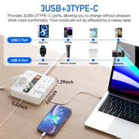 Image 3 of AU Plug Power board with 3 USB-A and 3 Type-C port,12AC Outlets, Surge Protector Power Strip, 2m cab
